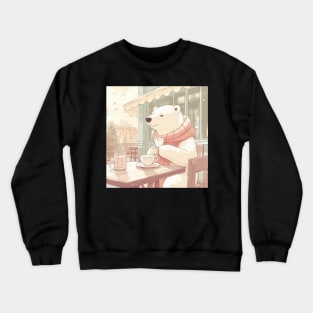 Polar Bear at Cafe, Kawaii, French Style, Coffee, Tea Crewneck Sweatshirt